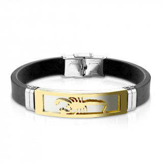 Bracelet homme silicone avec plaque acier  scorpion dore