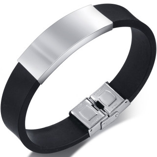 Bracelet homme silicone  large plaque d'acier