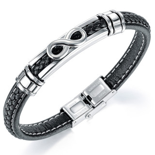 Bracelet homme similicuir et acier  symbole infini