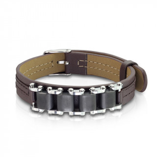 Bracelet homme similicuir marron  chaine mcanique