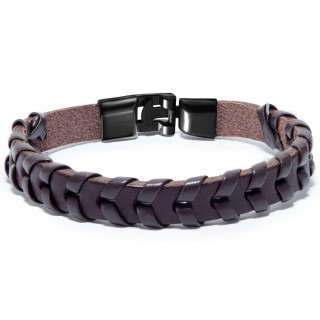 Bracelet homme similicuir marron  lanires en chevrons