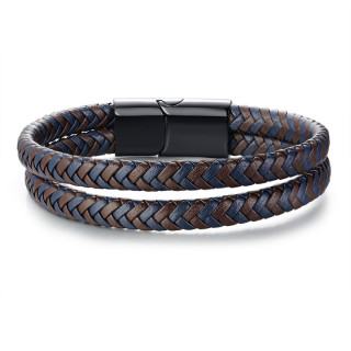 Bracelet homme similicuir tress marron et bleu  attache magntique