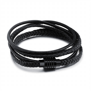 Bracelet homme style crou  tresses et lanires de cuir noir