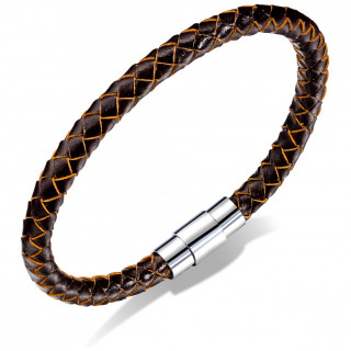 Bracelet homme tresse de cuir marron avec attache magntique