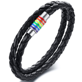 Bracelet homme tresse double tour  cylindre Arc en ciel