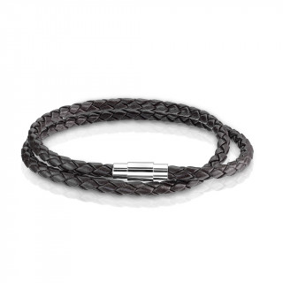 Bracelet homme tresse double tour similicuir marron  attache inox