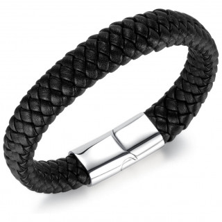 Bracelet homme tressé élégant en similicuir noir