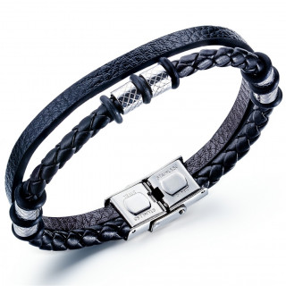 Bracelet homme tresse et bande similicuir  cylindres rays