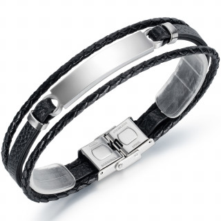 Bracelet homme tress  plaque d'acier