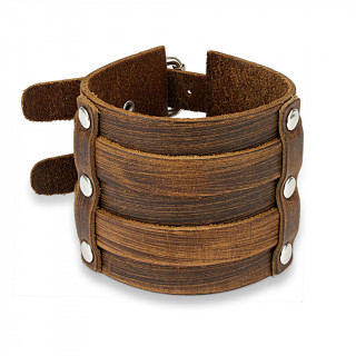 Bracelet large en cuir marron aspect us rivet  double ceinture