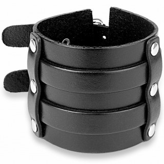 Bracelet large en cuir noir rivet  double ceinture