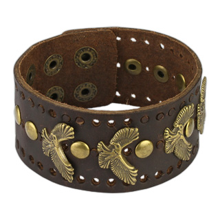 Bracelet marron en cuir perfor avec aigles et rivets