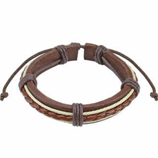 Bracelet marron et blanc avec lanire et tresse cuir