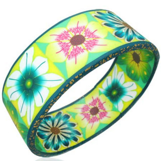 Bracelet multicolore flexible à fleurs fantaisies sur large bandeau