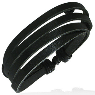 Bracelet noir à 4 lanières de cuir ref-8331