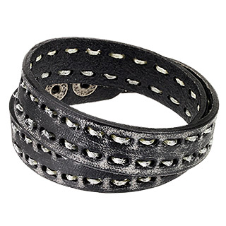 Bracelet noir  double tour en cuir us style grunge