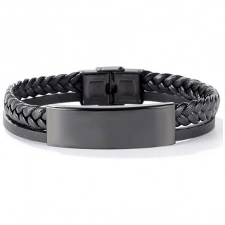 Bracelet noir pour homme  plaque ID avec tresse et lanire similicuir