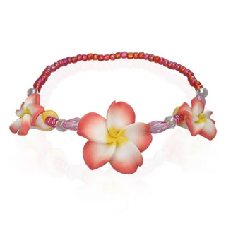 Bracelet rouge à perles et fleurs tropicales en fimo