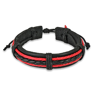 Bracelet rouge et noir avec lanire et tresse cuir