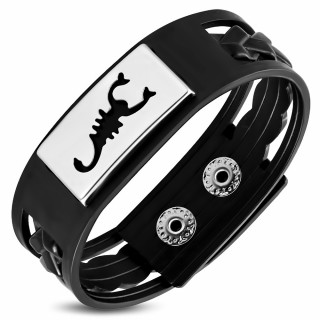 Bracelet similicuir à tresses et plaque scorpion en acier