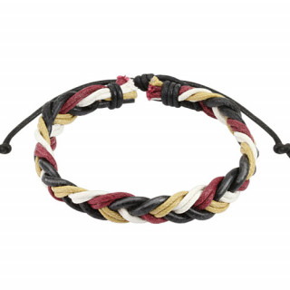 Bracelet tress de cuir marron avec lacets bordeaux, beiges et blancs