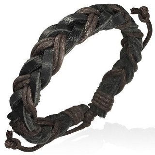 Bracelet tress en cuir noir et cordes marrons