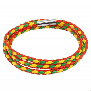 Bracelet tress tricolore rouge, jaune et vert  3 tours