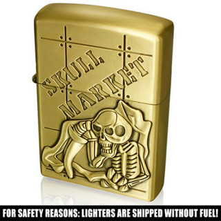Briquet tempête avec squelette relief et gravure "Skull Market"