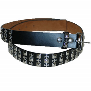 Ceinture similicuir noir avec pyramides et croix de malte mtal