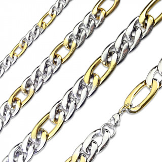 Chaine acier à maillons asymétriques dorés et inox