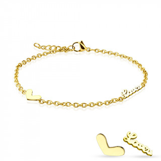 Chaine de cheville dore  coeur et monogramme "love"