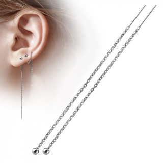 Chaines d'oreilles en acier  barre et boule suspendues (paire)