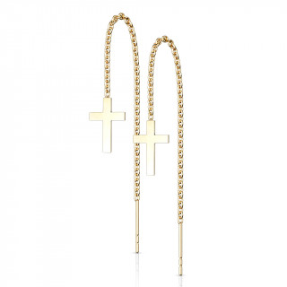 Chaines d'oreilles dores en acier  croix suspendues (Paire)
