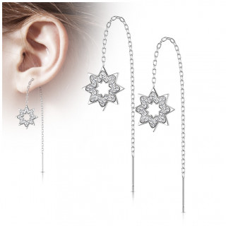 Chaines d'oreilles en acier Argent  flocons de neige de cristaux