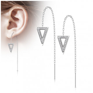 Chaines d'oreilles en acier Argent  triangles de cristaux