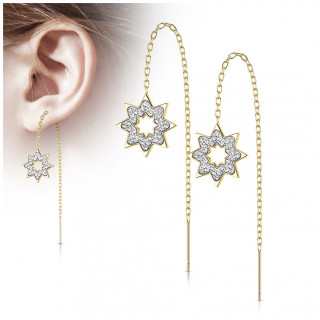 Chaines d'oreilles en acier Doré à flocons de neige de cristaux