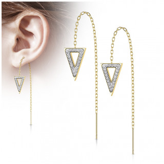 Chaines d'oreilles en acier Dor  triangles de cristaux