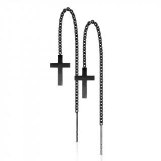 Chaines d'oreilles noires en acier  croix suspendues (Paire)