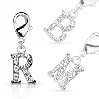 Charm's argent  lettre alphabet pave de strass