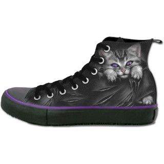 Chaussures gothiques Sneakers femme avec chat gris  griffes sorties et dchirures