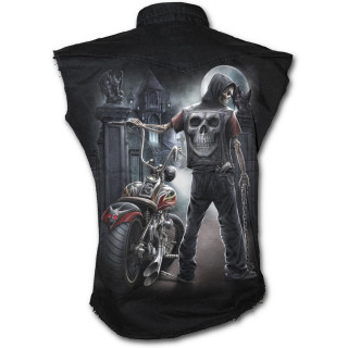 Chemise homme sans manche avec biker squelette et moto dmoniaque