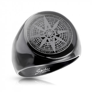 Chevalière homme acier Black Compass