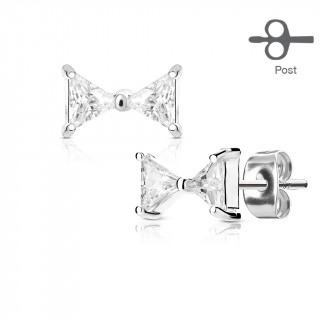 Clous d'oreille acier  noeud papillon strass (paire)