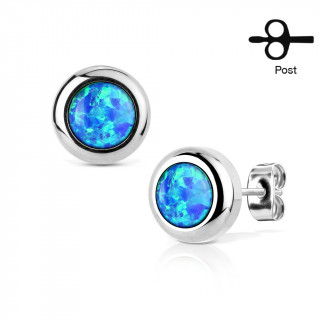 Clous d'oreille acier  opale bleue (paire)