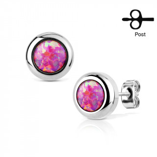 Clous d'oreille acier  opale rose (paire)