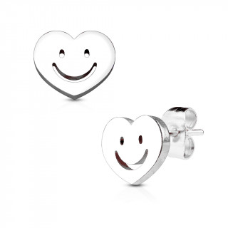 Clous d'oreille acier coeur  visage emoticone (paire)