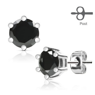 Clous d'oreille acier gemme noire couronnée (paire)