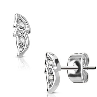 Clous d'oreille acier petites feuilles paves de gemmes (paire)