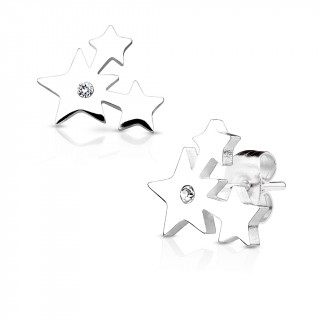 Clous d'oreille acier trois toiles parsemes (paire)