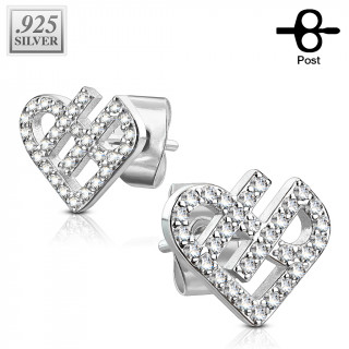 Clous d'oreille argent  coeur stylis pav de zirconium (la paire)